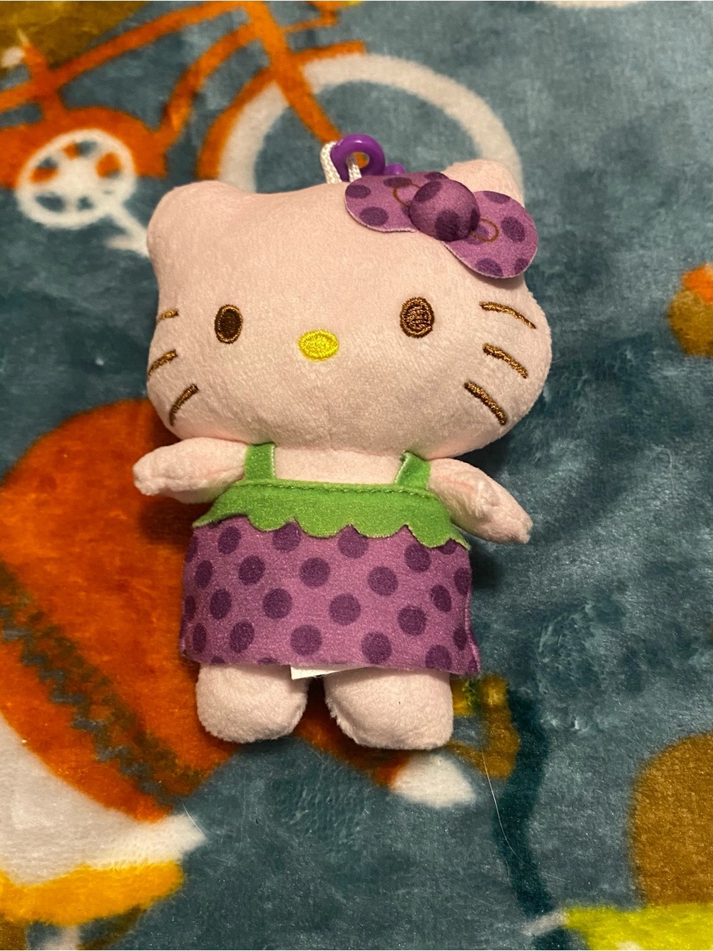 Sanrio Hello Kitty 4in Plush Clip-On Keychain Purple Grape Polka Dot Dress 2021